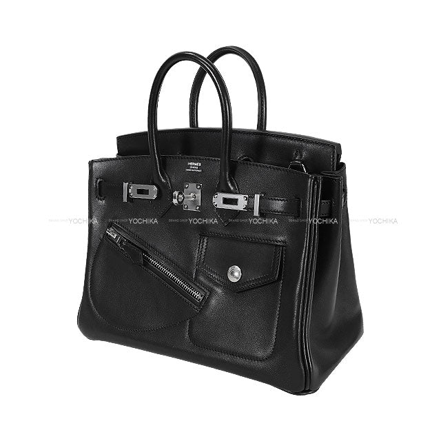 [Pre-loved] HERMES Handbag Birkin25 Rock Noir (Black) Veau Volupto Silver HW Stamp B[LIKE NEW][Authentic]