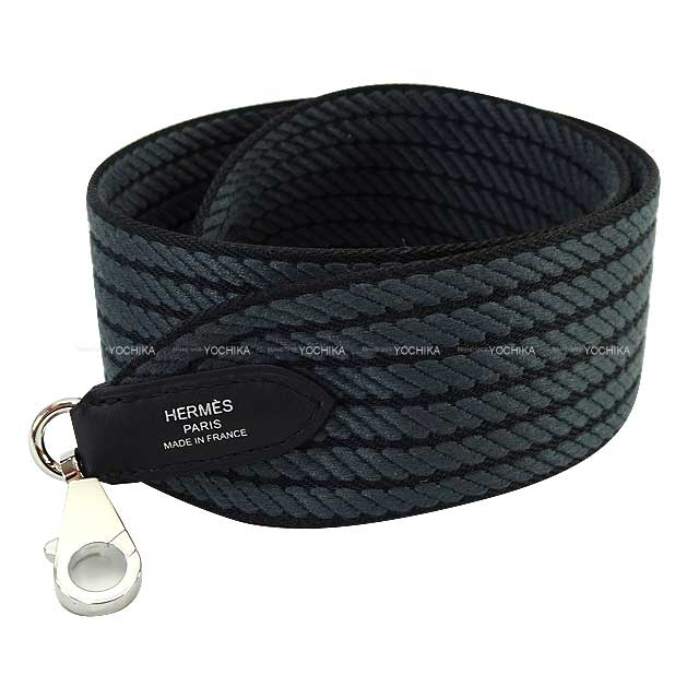 HERMES Handbag Bandouliere 50mm 70cm Sangles Cordage Noir (Black)/Gris Misty Toile H/Veau Swift Silver HW Stamp W[BRAND NEW][Authentic]