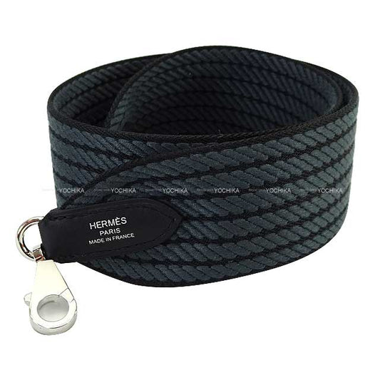 HERMES Handbag Bandouliere 50mm 70cm Sangles Cordage Noir (Black)/Gris Misty Toile H/Veau Swift Silver HW Stamp W[BRAND NEW][Authentic]