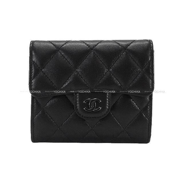 CHANEL Tri-fold wallet Classic Matelasse COCO with Coin Case Small Flap Noir (Black) Lambskin Black HW AP0231[BRAND NEW][Authentic]