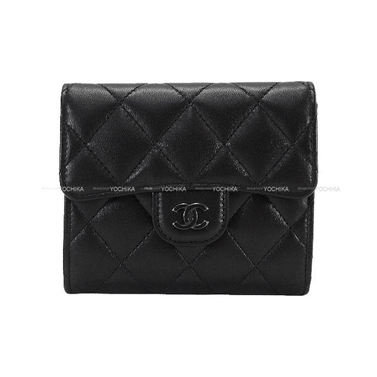 CHANEL Tri-fold wallet Classic Matelasse COCO with Coin Case Small Flap Noir (Black) Lambskin Black HW AP0231[BRAND NEW][Authentic]