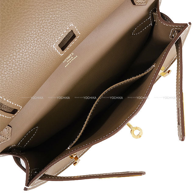 HERMES Shoulder bag Jypsiere Mini Etoupe Evercolor Gold HW Stamp K[BRAND NEW][Authentic]