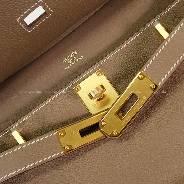 HERMES Shoulder bag Jypsiere Mini Etoupe Evercolor Gold HW Stamp K[BRAND NEW][Authentic]