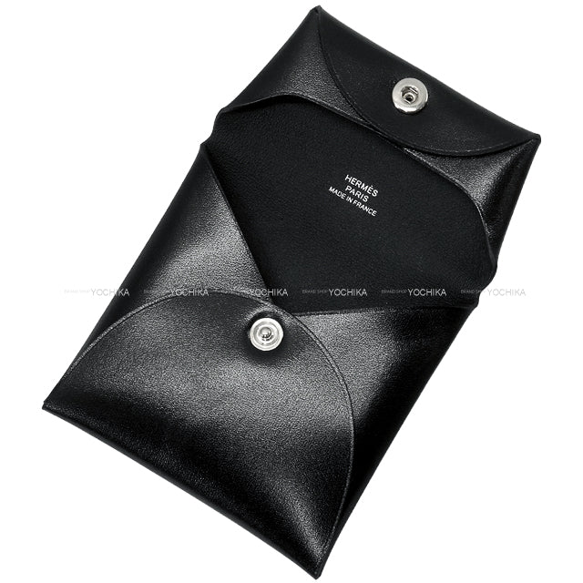 HERMES change purse Bastia Noir (Black) Box Calf Silver HW Stamp W[BRAND NEW][Authentic]