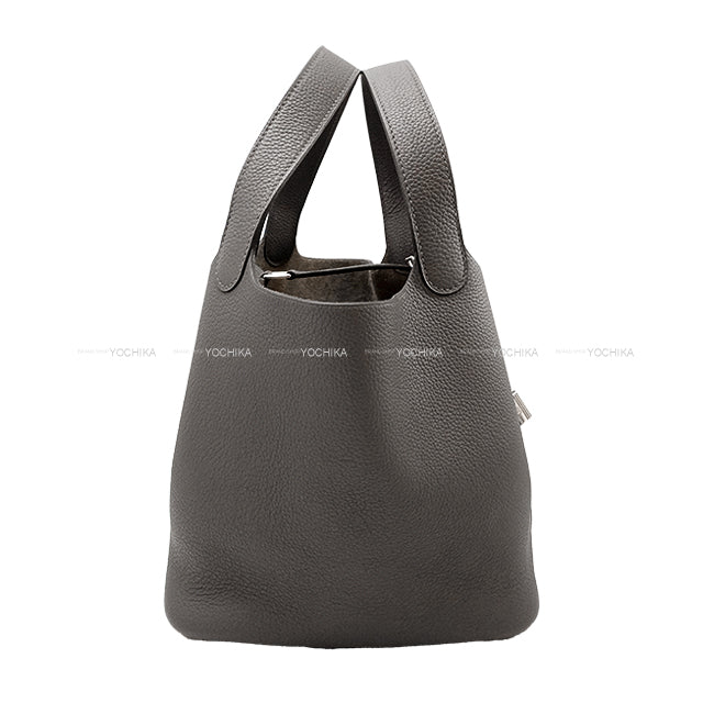 [Pre-loved] HERMES Handbag Picotin Lock 22 MM Gris Meyer Taurillon Maurice Silver HW Stamp U[LIKE NEW][Authentic]