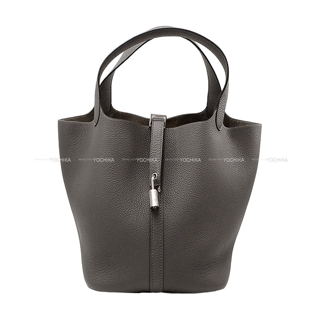 [Pre-loved] HERMES Handbag Picotin Lock 22 MM Gris Meyer Taurillon Maurice Silver HW Stamp U[LIKE NEW][Authentic]