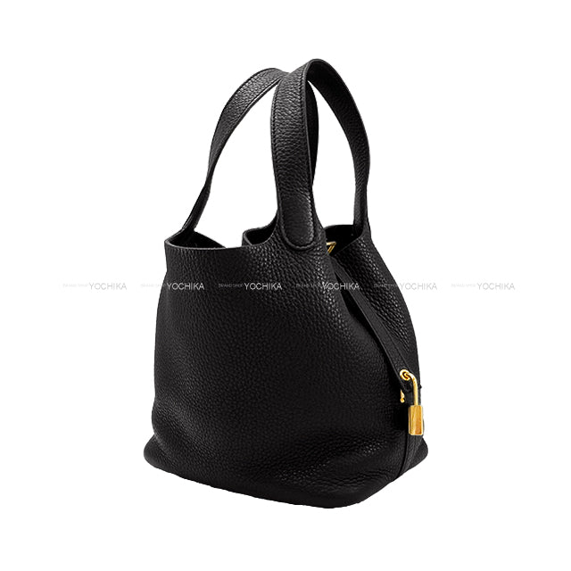 [Pre-loved] HERMES Handbag Picotin Lock 18 PM Noir (Black) Taurillon Clemence Gold HW Stamp Z[USED SA][Authentic]