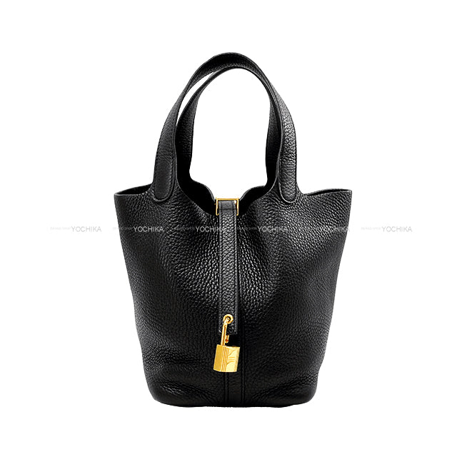 [Pre-loved] HERMES Handbag Picotin Lock 18 PM Noir (Black) Taurillon Clemence Gold HW Stamp Z[USED SA][Authentic]