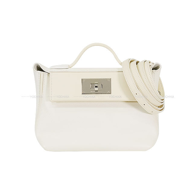 [Pre-loved] HERMES Shoulder bag Sac 24/24 21 Mini Blanc (White)/Nata Evercolor/Veau Swift Silver HW Stamp U[LIKE NEW][Authentic]