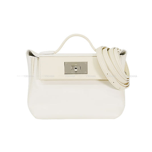 [Pre-loved] HERMES Shoulder bag Sac 24/24 21 Mini Blanc (White)/Nata Evercolor/Veau Swift Silver HW Stamp U[LIKE NEW][Authentic]