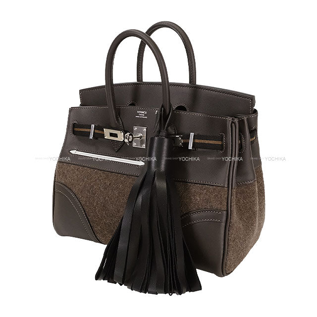 HERMES Handbag Go Team with Tassel Ebene/Chocolat/New White Feutre(Felt)/Veau Swift Silver HW Stamp W[BRAND NEW][Authentic]