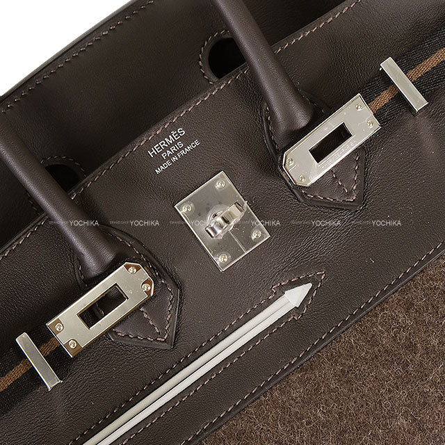 HERMES Handbag Go Team with Tassel Ebene/Chocolat/New White Feutre(Felt)/Veau Swift Silver HW Stamp W[BRAND NEW][Authentic]