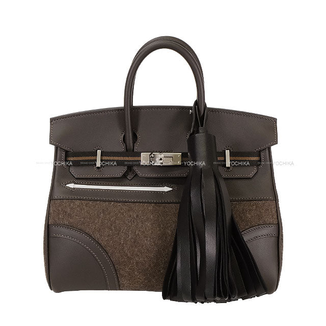 HERMES Handbag Go Team with Tassel Ebene/Chocolat/New White Feutre(Felt)/Veau Swift Silver HW Stamp W[BRAND NEW][Authentic]