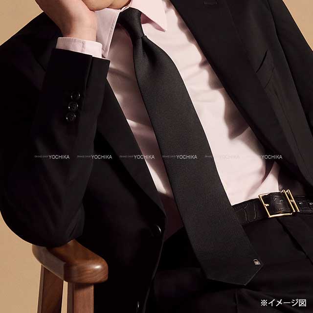 HERMES tie PINCES H Noir (Black) Silk100% 659343T01[BRAND NEW][Authentic]