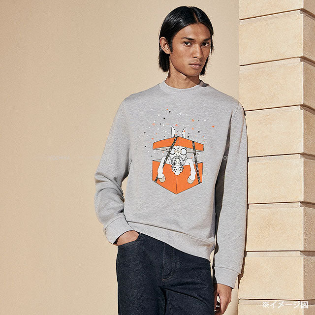 [Pre-loved] 2024 SS HERMES Sweat men's print Boite Surprise Surprise Box  Grey Cotton100% #XS[USED SA][Authentic]