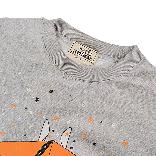 [Pre-loved] 2024 SS HERMES Sweat men's print Boite Surprise Surprise Box  Grey Cotton100% #XS[USED SA][Authentic]