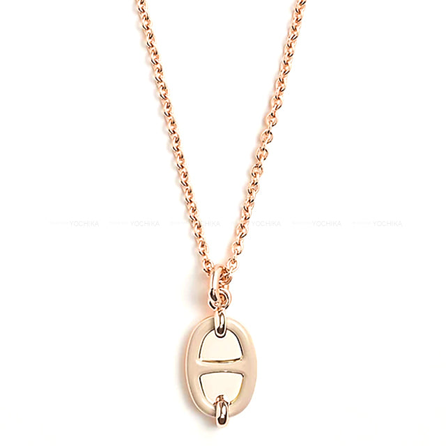 HERMES necklace Mini Maillon PM Marron Glace Rosegold plated/Lacquer Rose Gold HW[BRAND NEW][Authentic]