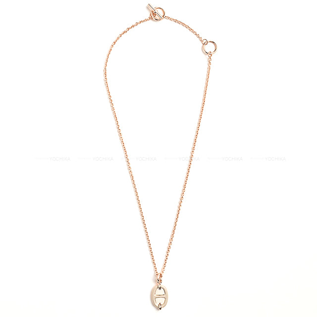 HERMES necklace Mini Maillon PM Marron Glace Rosegold plated/Lacquer Rose Gold HW[BRAND NEW][Authentic]