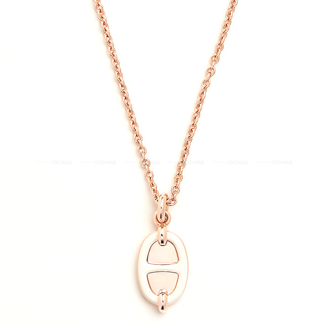 HERMES necklace Mini Maillon PM Cream Rosegold plated/Lacquer Rose Gold HW[BRAND NEW][Authentic]