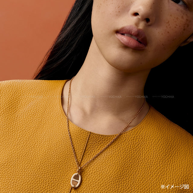 HERMES necklace Mini Maillon PM Cream Rosegold plated/Lacquer Rose Gold HW[BRAND NEW][Authentic]