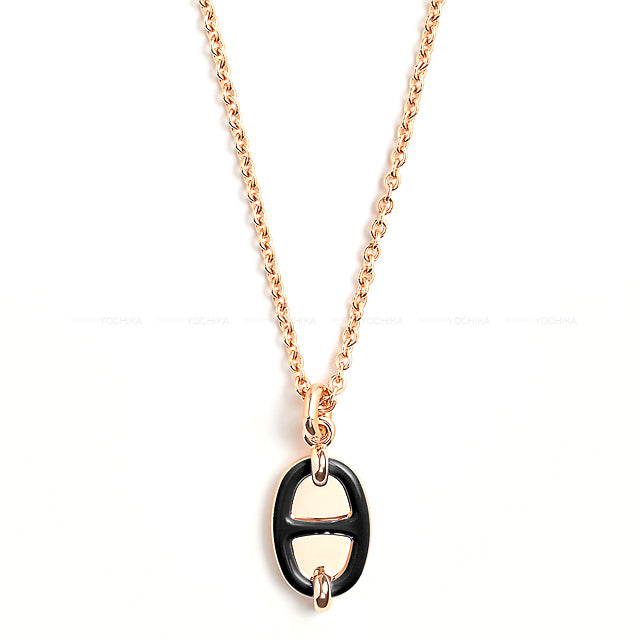 HERMES necklace Mini Maillon PM Noir (Black) Rosegold plated/Lacquer Rose Gold HW[BRAND NEW][Authentic]