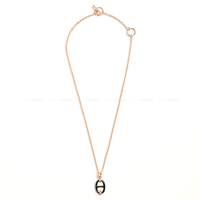 HERMES necklace Mini Maillon PM Noir (Black) Rosegold plated/Lacquer Rose Gold HW[BRAND NEW][Authentic]