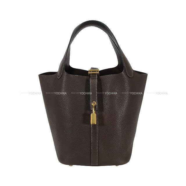 HERMES Handbag Picotin Lock 18 PM Ebene Barenia Faubourg Gold HW Stamp W[BRAND NEW][Authentic]