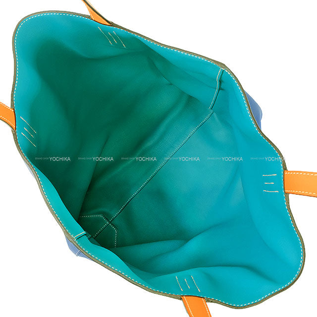 [Pre-loved] HERMES Handbag Double Sens 45 Bleu Saphir/Orange/Bleu Paon Veau Sikkim Stamp C[LIKE NEW][Authentic]