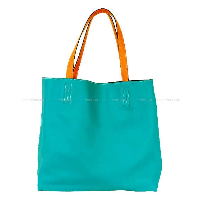 [Pre-loved] HERMES Handbag Double Sens 45 Bleu Saphir/Orange/Bleu Paon Veau Sikkim Stamp C[LIKE NEW][Authentic]