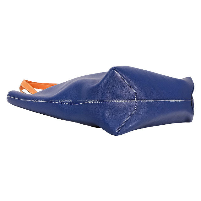 [Pre-loved] HERMES Handbag Double Sens 45 Bleu Saphir/Orange/Bleu Paon Veau Sikkim Stamp C[LIKE NEW][Authentic]