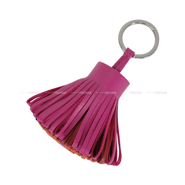 HERMES key ring Carmen Tricolor Rose Purple/Rouge H/Terre Battue Agneau Milo Silver HW Stamp U[EXCELLENT][Authentic]