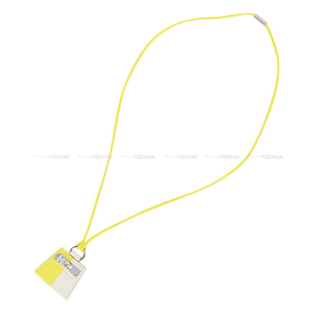 HERMES necklace Monpetitkelly Lime/Craie Veau Swift Silver HW[EXCELLENT][Authentic]