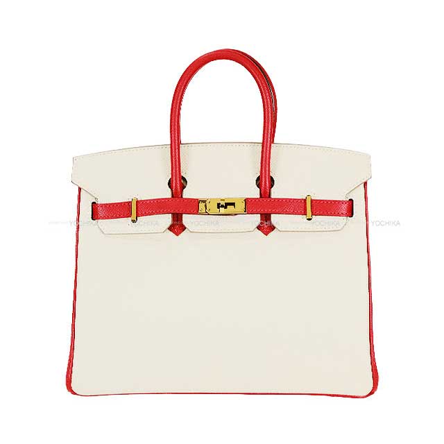 [Pre-loved] HERMES Handbag Birkin25 Special order HSS Craie/Rouge Casaque Veau Epsom Gold HW Stamp X[LIKE NEW][Authentic]