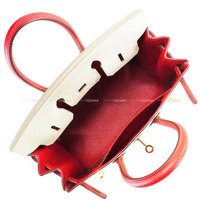 [Pre-loved] HERMES Handbag Birkin25 Special order HSS Craie/Rouge Casaque Veau Epsom Gold HW Stamp X[LIKE NEW][Authentic]