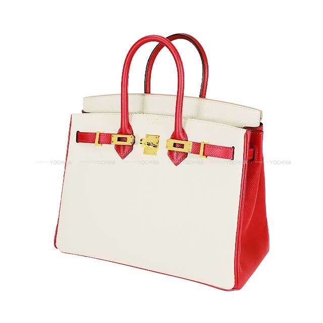 [Pre-loved] HERMES Handbag Birkin25 Special order HSS Craie/Rouge Casaque Veau Epsom Gold HW Stamp X[LIKE NEW][Authentic]