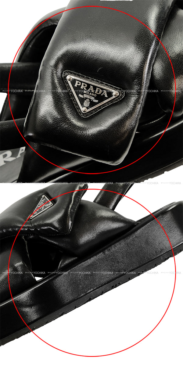 [Pre-loved] PRADA sandals Wedge Softpadded #36.5 Noir (Black) Nappa Leather 36.5 1XZ758[LIKE NEW][Authentic]