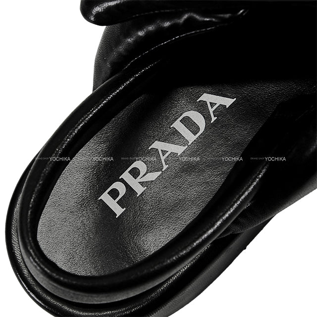 [Pre-loved] PRADA sandals Wedge Softpadded #36.5 Noir (Black) Nappa Leather 36.5 1XZ758[LIKE NEW][Authentic]