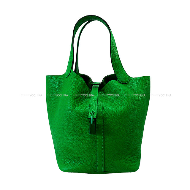 [Pre-loved] HERMES Handbag Picotin Lock 22 MM Monochrome SO GREEN Bambou Taurillon Clemence Mat Green HW Stamp Z[USED SA][Authentic]
