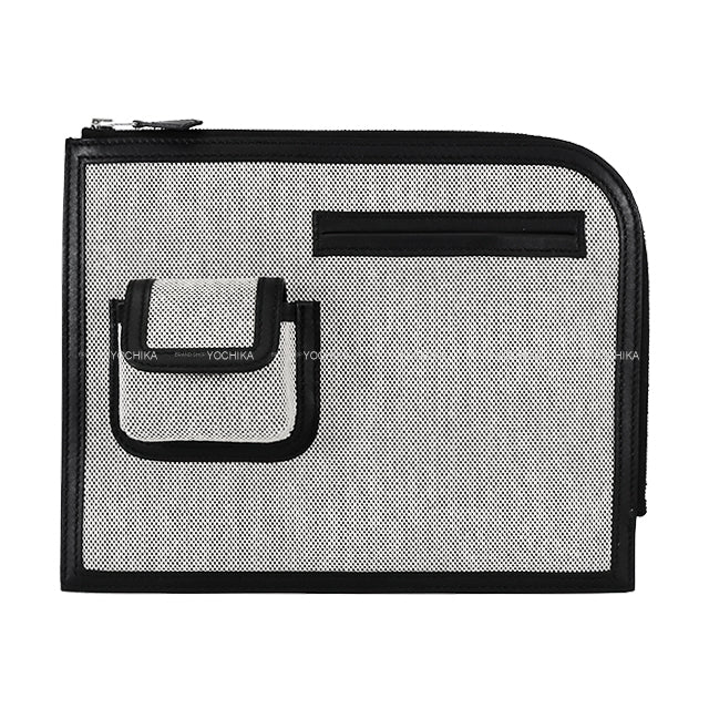 2024SS HERMES Pouch cargo pocket zip with Airpods case Noir (Black)/Ecru Toile/Veau Swift Silver HW Stamp W[EXCELLENT][Authentic]