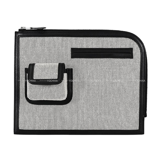 2024SS HERMES Pouch cargo pocket zip with Airpods case Noir (Black)/Ecru Toile/Veau Swift Silver HW Stamp W[EXCELLENT][Authentic]