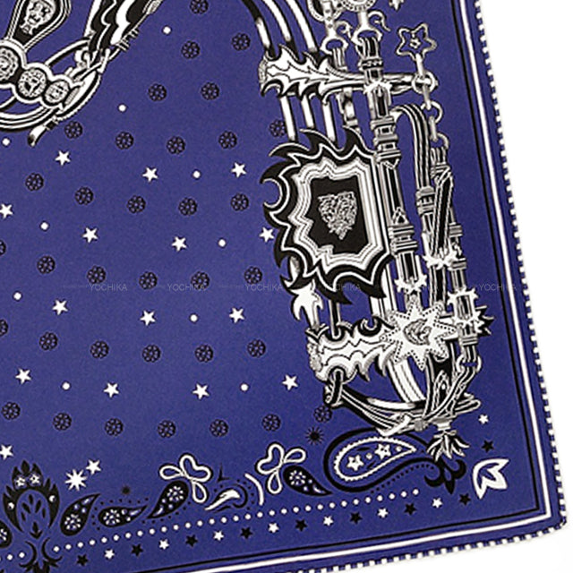 2024AW HERMES scarf Brides et Destin Bandana Marine/Noir (Black)/Blanc (White) Silk100%[EXCELLENT][Authentic]