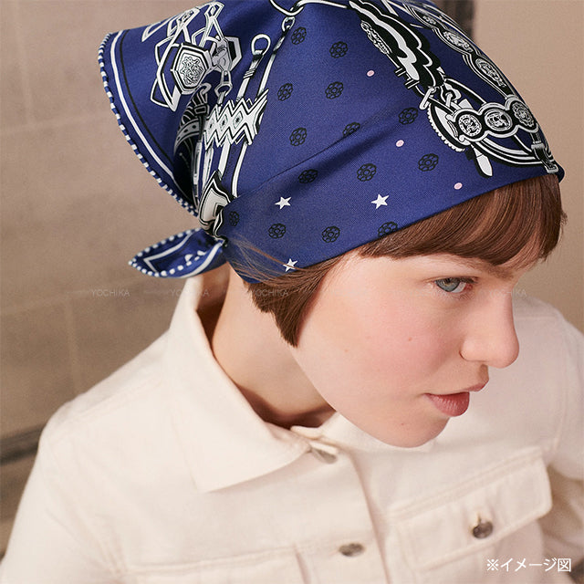 2024AW HERMES scarf Brides et Destin Bandana Marine/Noir (Black)/Blanc (White) Silk100%[EXCELLENT][Authentic]