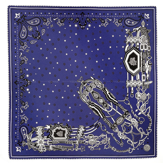 2024AW HERMES scarf Brides et Destin Bandana Marine/Noir (Black)/Blanc (White) Silk100%[EXCELLENT][Authentic]