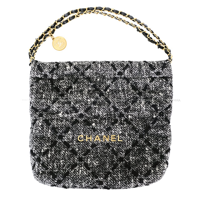 [Pre-loved] 2022-23AW CHANEL Shoulder bag Chanel 22 Medal Charm Logo Hobo Noir (Black)/Blanc (White) Tweed Gold HW AS3260[LIKE NEW][Authentic]