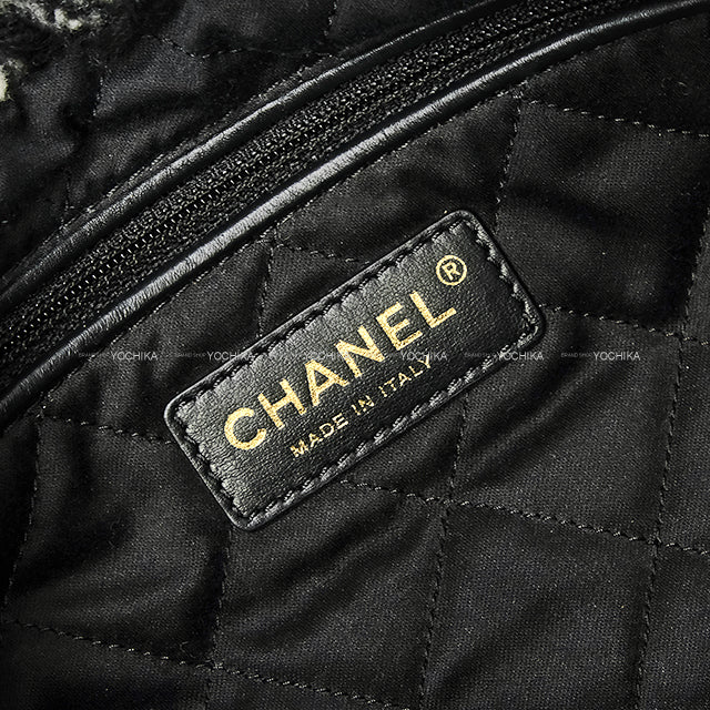 [Pre-loved] 2022-23AW CHANEL Shoulder bag Chanel 22 Medal Charm Logo Hobo Noir (Black)/Blanc (White) Tweed Gold HW AS3260[LIKE NEW][Authentic]