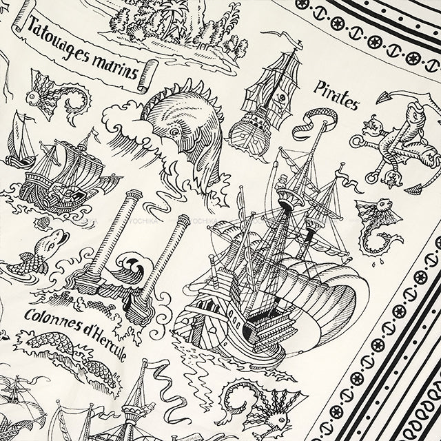 [Pre-loved] HERMES scarf Tatouages Marins Bandana Blanc (White)/Noir (Black) Cashmere70% / Silk30%[LIKE NEW][Authentic]