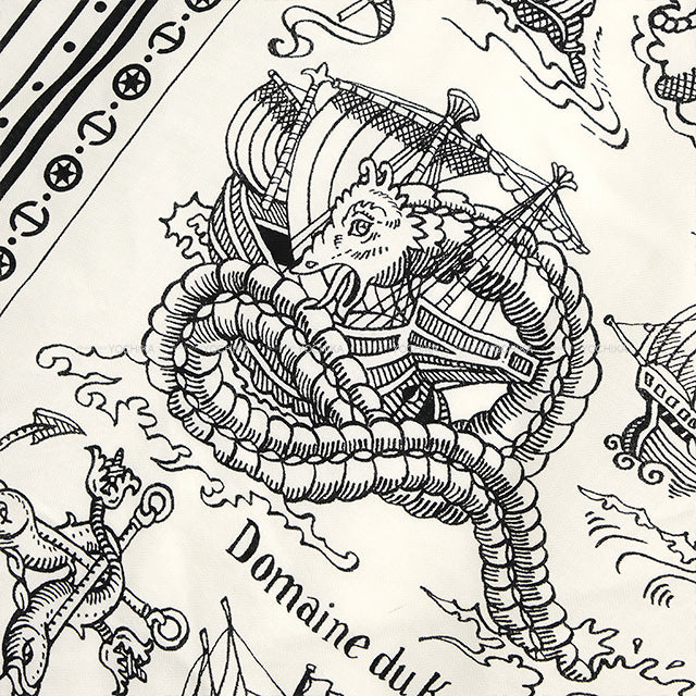 [Pre-loved] HERMES scarf Tatouages Marins Bandana Blanc (White)/Noir (Black) Cashmere70% / Silk30%[LIKE NEW][Authentic]