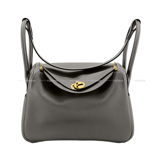 HERMES Shoulder bag Lindy 26 Gris Meyer Evercolor Gold HW Stamp W[EXCELLENT][Authentic]