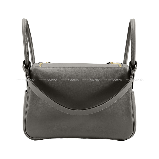 HERMES Shoulder bag Lindy 26 Gris Meyer Evercolor Gold HW Stamp W[EXCELLENT][Authentic]