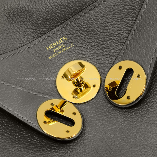 HERMES Shoulder bag Lindy 26 Gris Meyer Evercolor Gold HW Stamp W[EXCELLENT][Authentic]